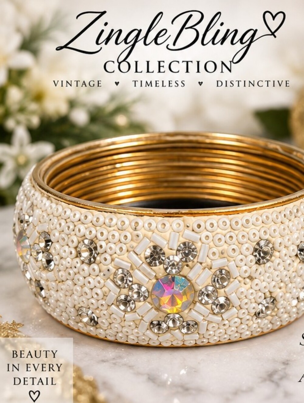 Ivory White AB Crystal Snowflake Wide Bangle Bracelet Gold Tone Statement